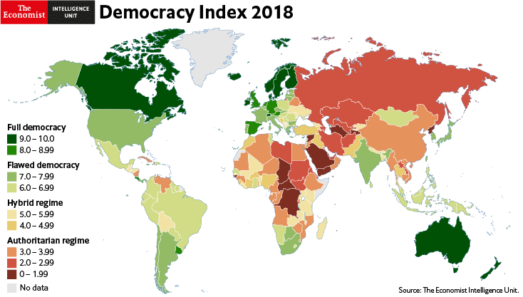 Democracy index 2018 map